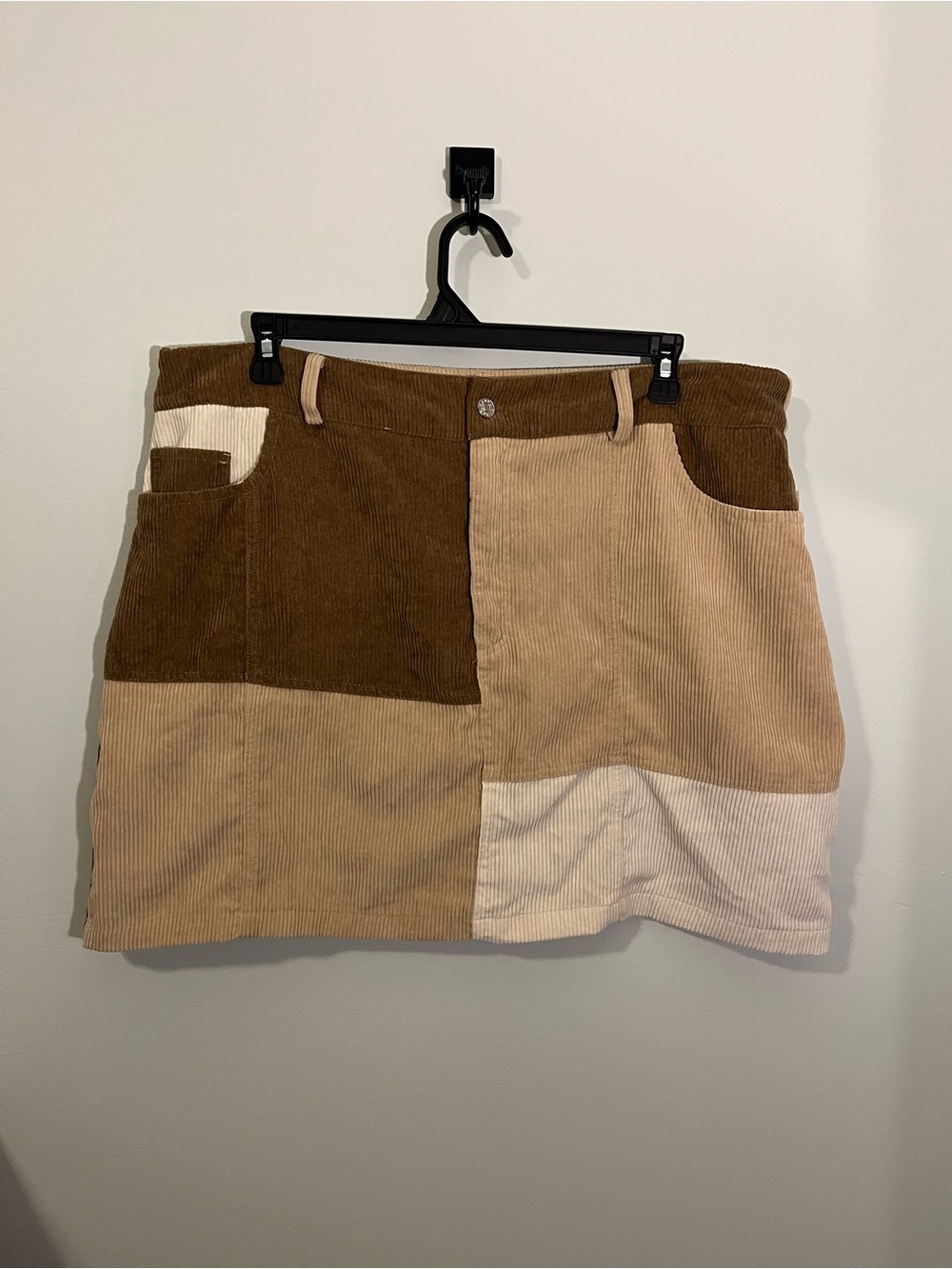 NASTY GAL Color Block Corduroy Mini Skirt in Brown & Cream Colors